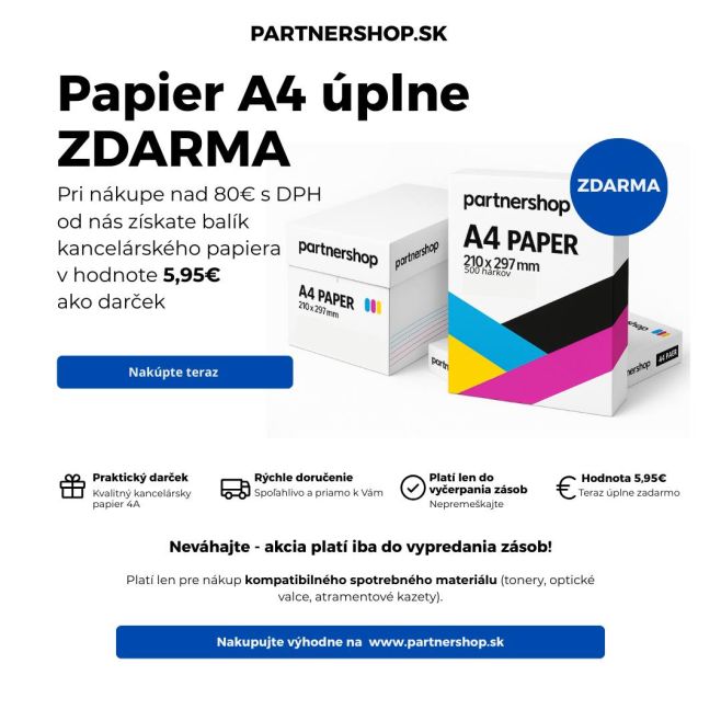 🎁 Papier A4 úplne ZDARMA! 🎁 Nakúpte nad 80 € s DPH a získajte balík kancelárskeho papiera v hodnote 5,95 € ako darček od...